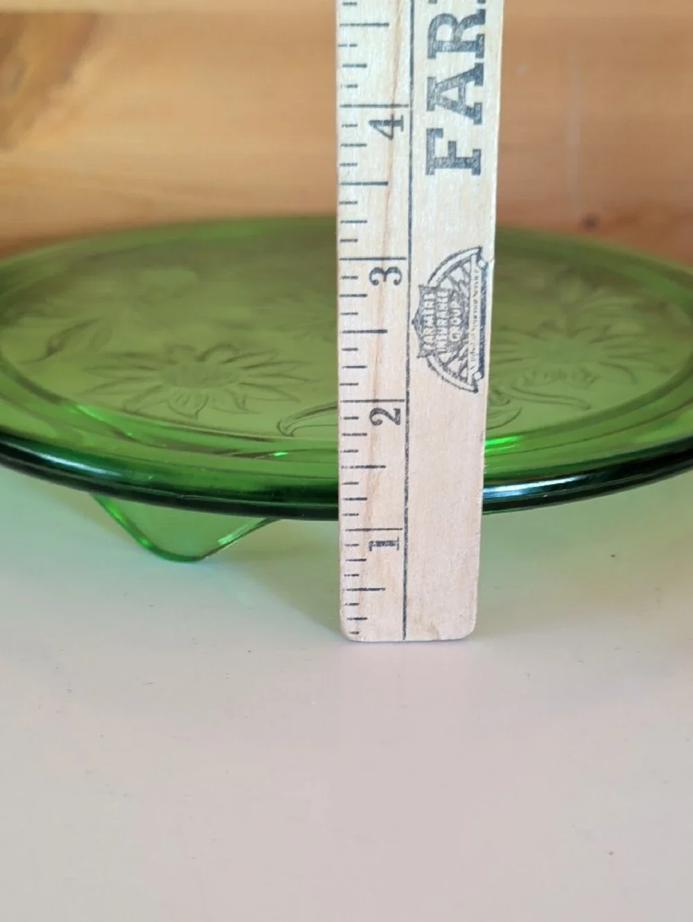 VTG. Jeannette Iraineum Glass Company, Green Pressed Glass Footed Cake Plate.